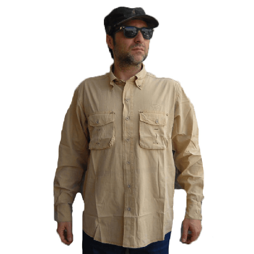 Camicia caccia casacca caccia pesca beige camel tasche stonewashed cotone verde S